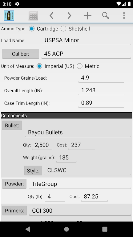 Reloading Calculator - Ammo スクリーンショット 1