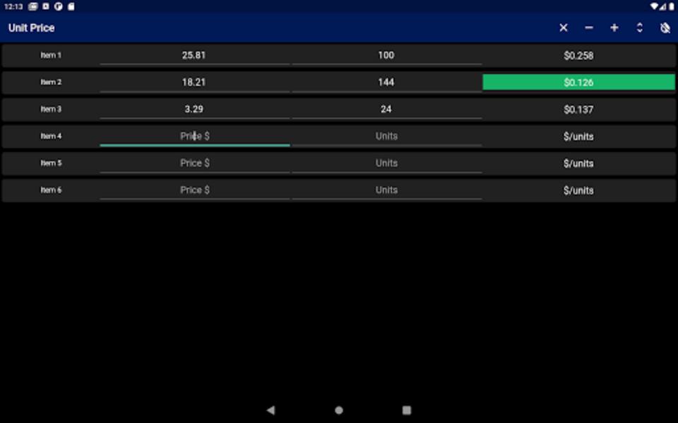 Unit Price Comparison Screenshot 2