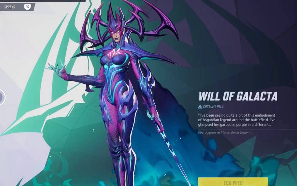 Hela in her Will of Galacta skin on the selection menu