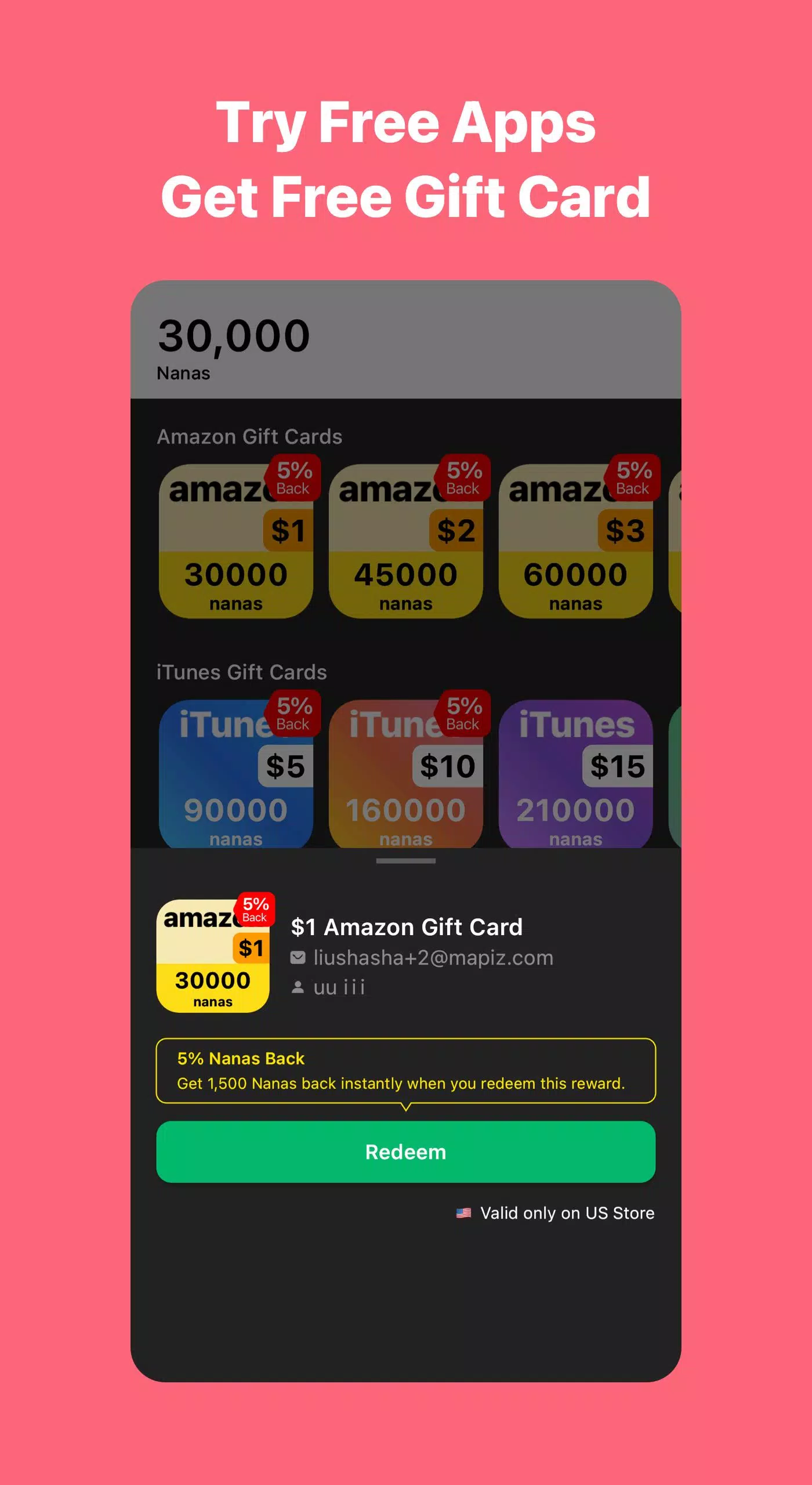 AppNana: cartões-presente Captura de tela 2