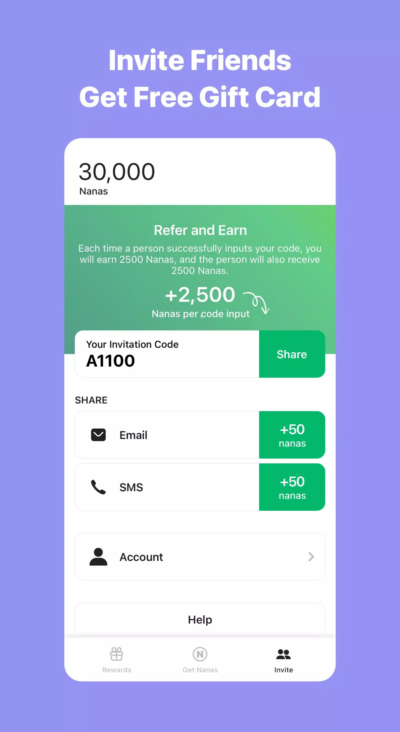 AppNana: cartões-presente Captura de tela 4
