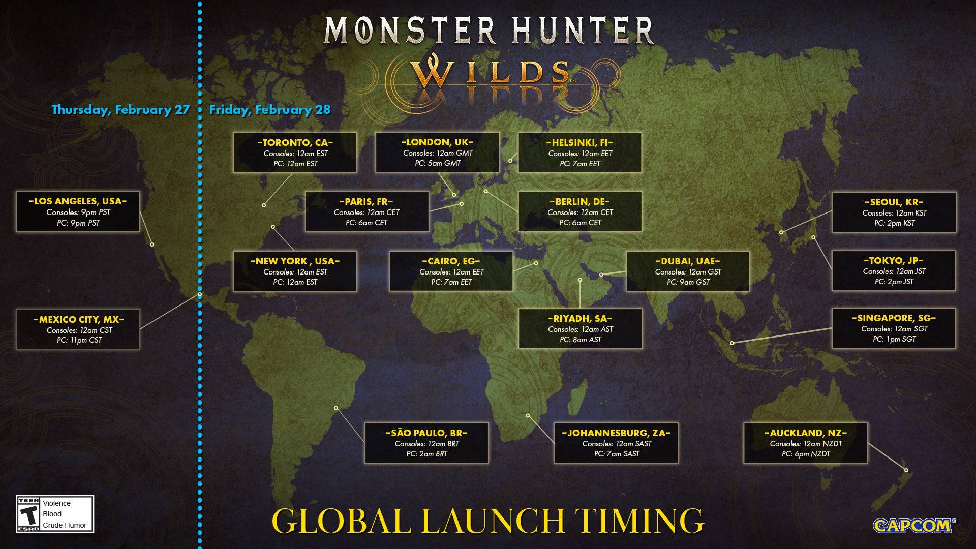 Monster Hunter Wilds Global Release Times confirmé