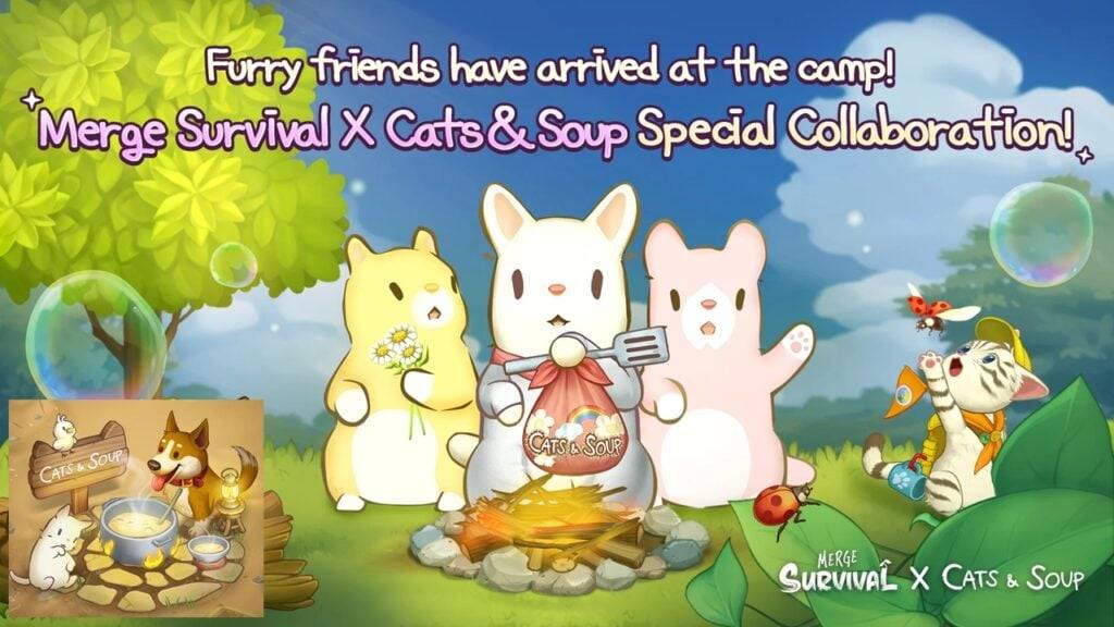 ¡Disfruta de un adorable grupo de la vida cotidiana de los gatos en la Merge Survival x Cats & Soup Collab!