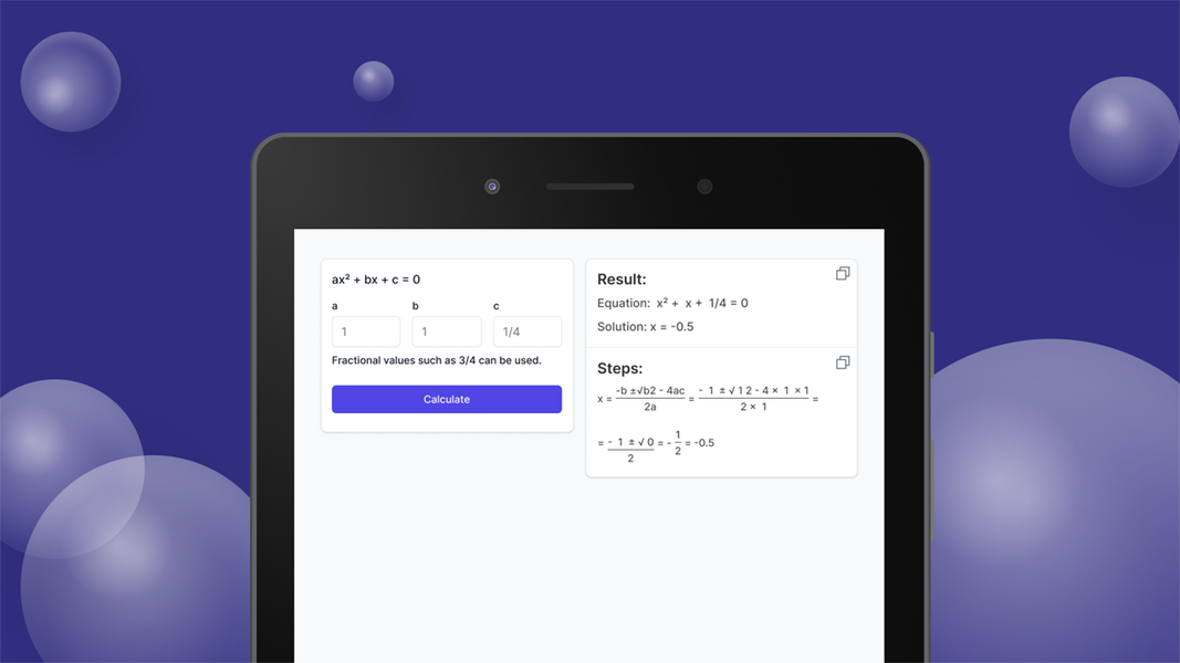 Quadratic Formula Calculator Screenshot 2