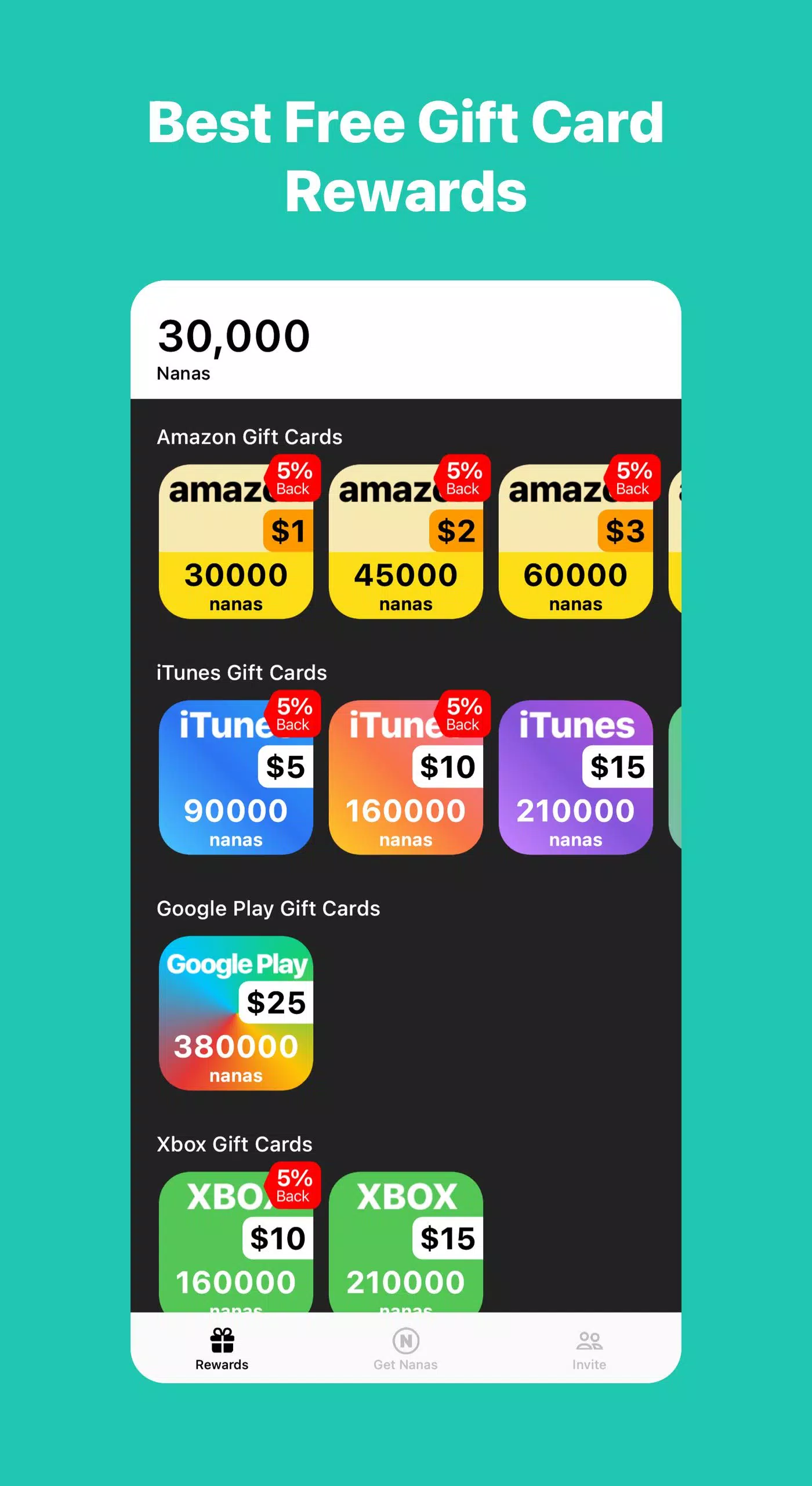 AppNana: cartões-presente Captura de tela 1