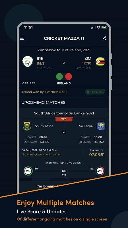 Cricket Mazza 11 Live Line Capture d'écran 1