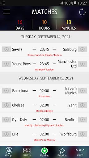 Live Scores for Champions League Screenshot 1