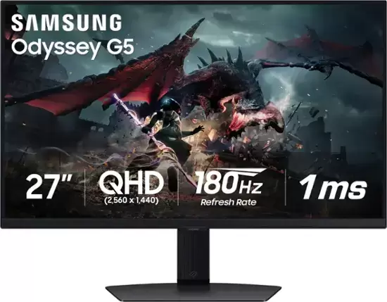 三星-27英寸Odyssey G50D QHD IPS 180Hz 1MS AMD FREESYNC和G -SYNC兼容遊戲顯示器與HDR 400（Display Port，HDMI） - 黑色