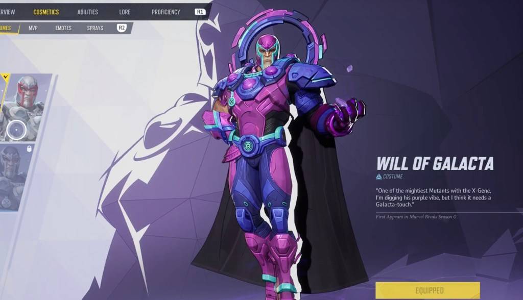 Magneto in his Will of Galacta skin on the selection menu