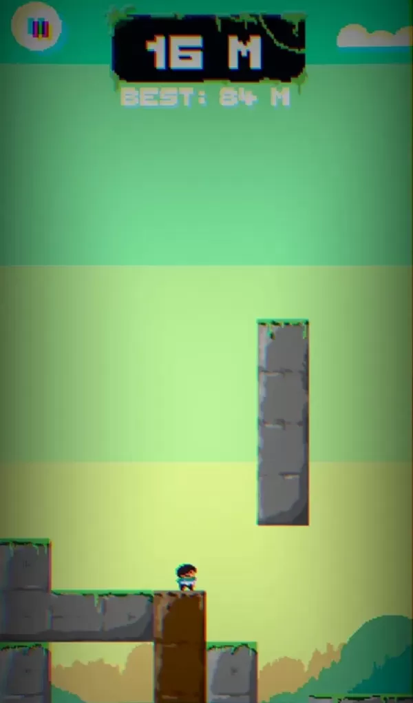 Captura de tela do jogo Blockcharted mostrando um pequeno personagem navegando entre blocos de formatos estranhos