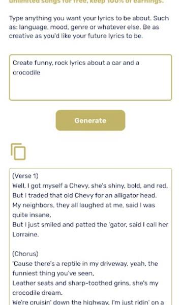 AI Lyrics Generator Capture d'écran 1