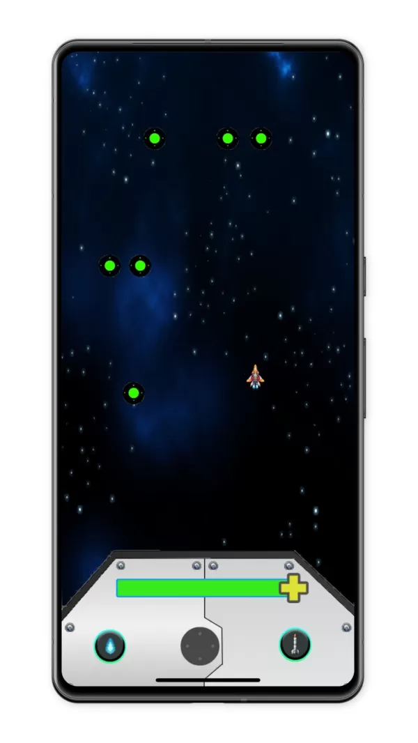 Galaxy Frontier 2 mobile gameplay showing arcade-style space combat with detailed spacecraft