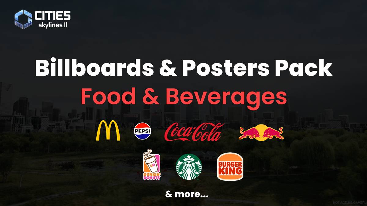 Food and Beverage Decals Pack showcasing brand logos on buildings