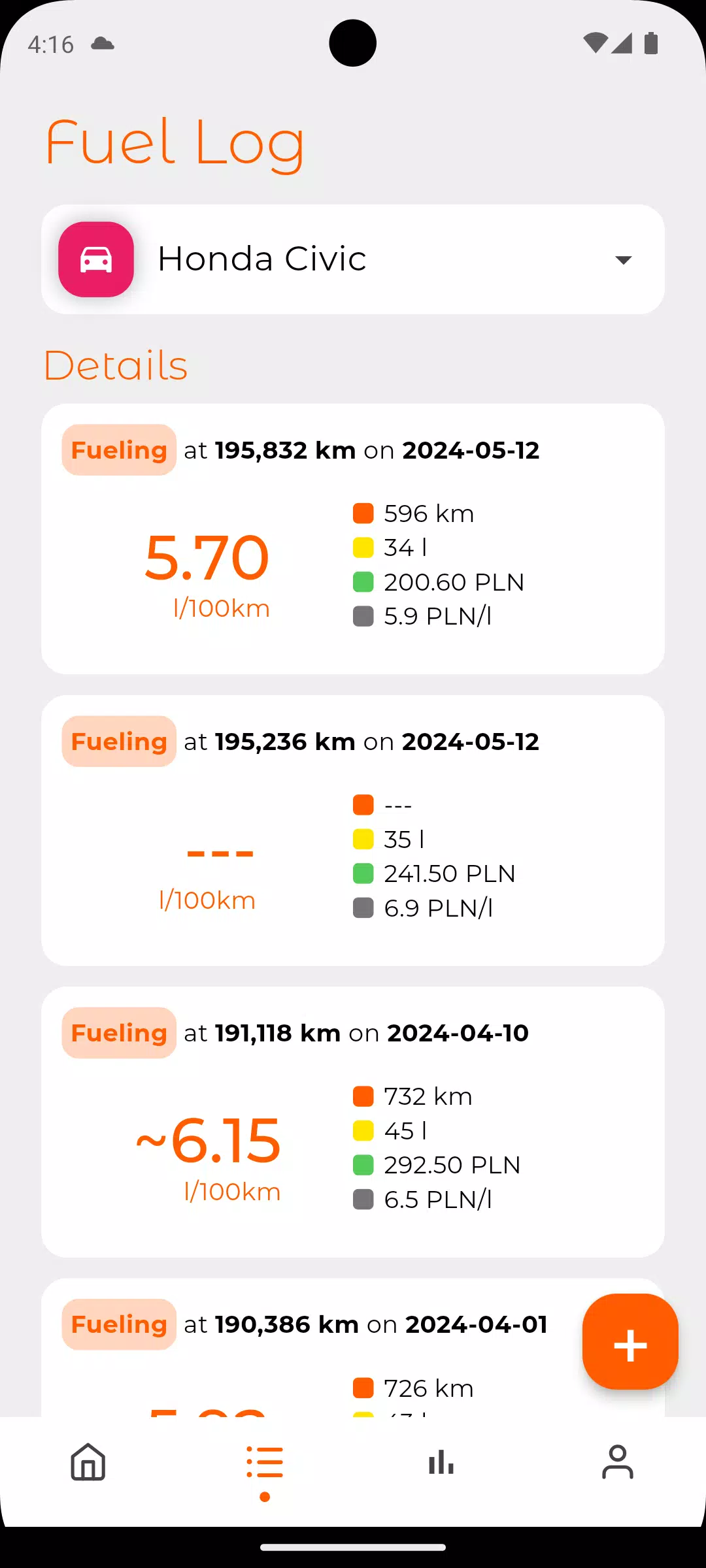 Fuel Log स्क्रीनशॉट 2