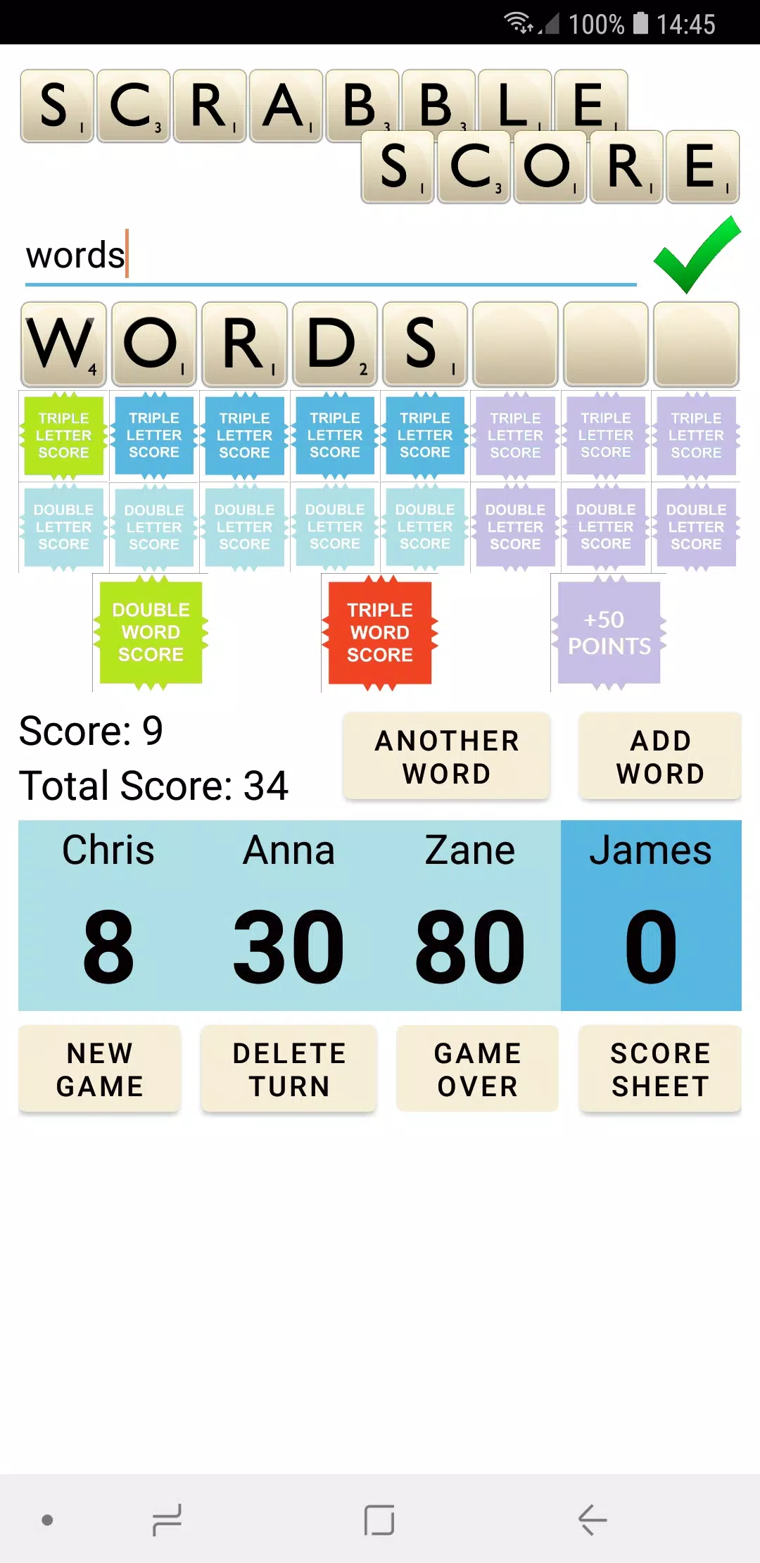 Scrabble Score Screenshot 2