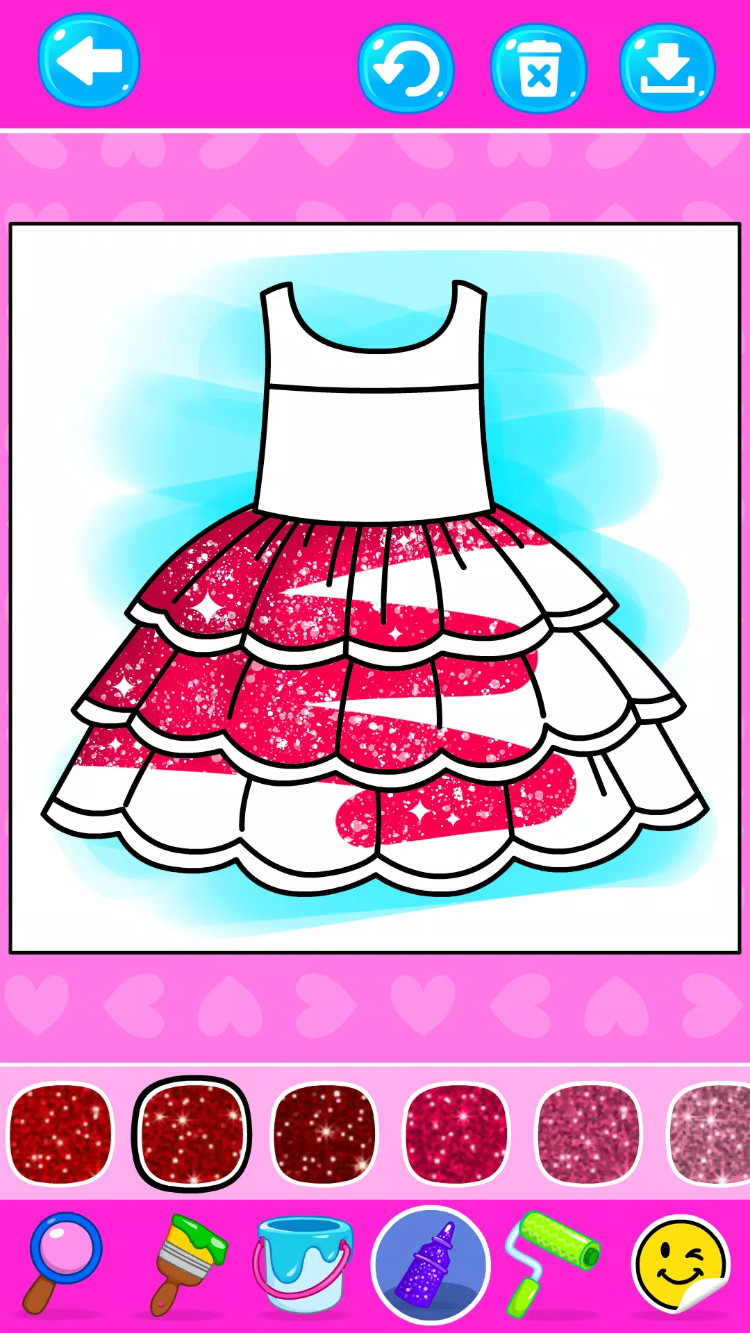 Girls Glitter Dress Coloring Screenshot 2