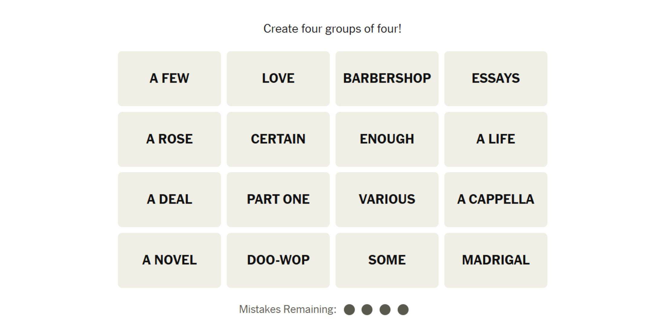 NYT Connections Puzzle Words