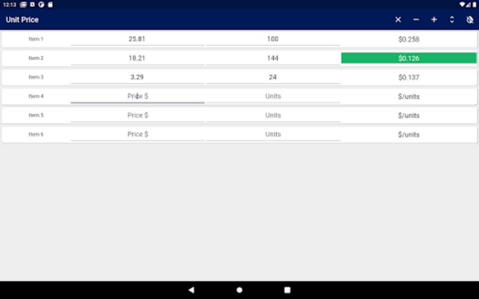 Unit Price Comparison Screenshot 1